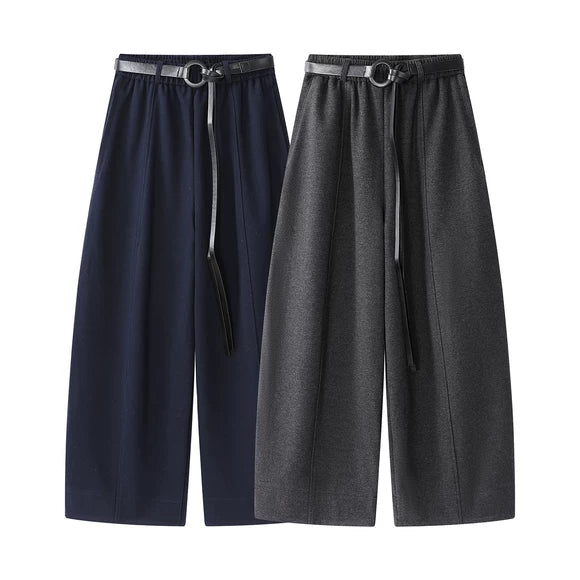 Wide-Leg Wool Cropped Casual Pants