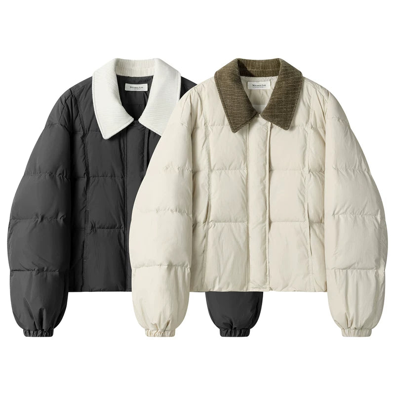 Corduroy Lapel Short Down Puffer Jacket