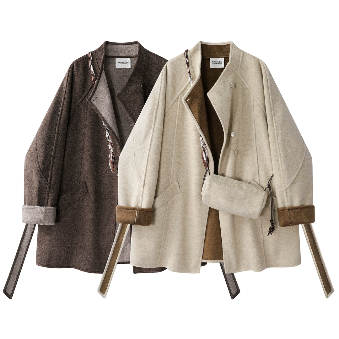 Wool Stand-Collar Colorblock Winter Coat