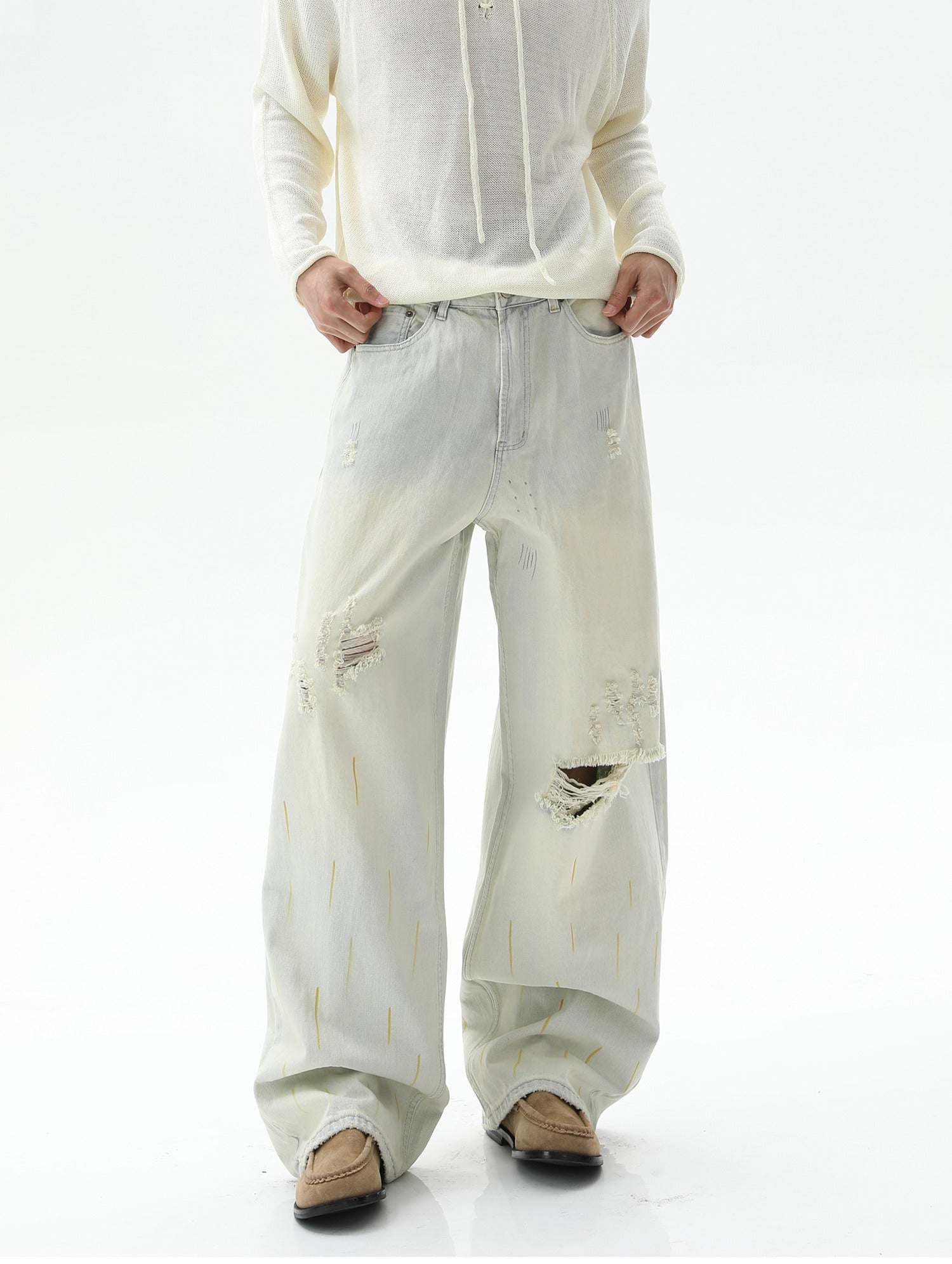 パンツ Distressed Marble Graffiti WideLeg Pants Distressed Graffiti Wide-Leg Straight Pants – The Korean Fashion