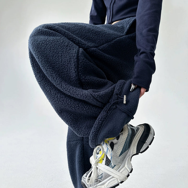 Bouclé Wool Drawstring Straight Leg Pants