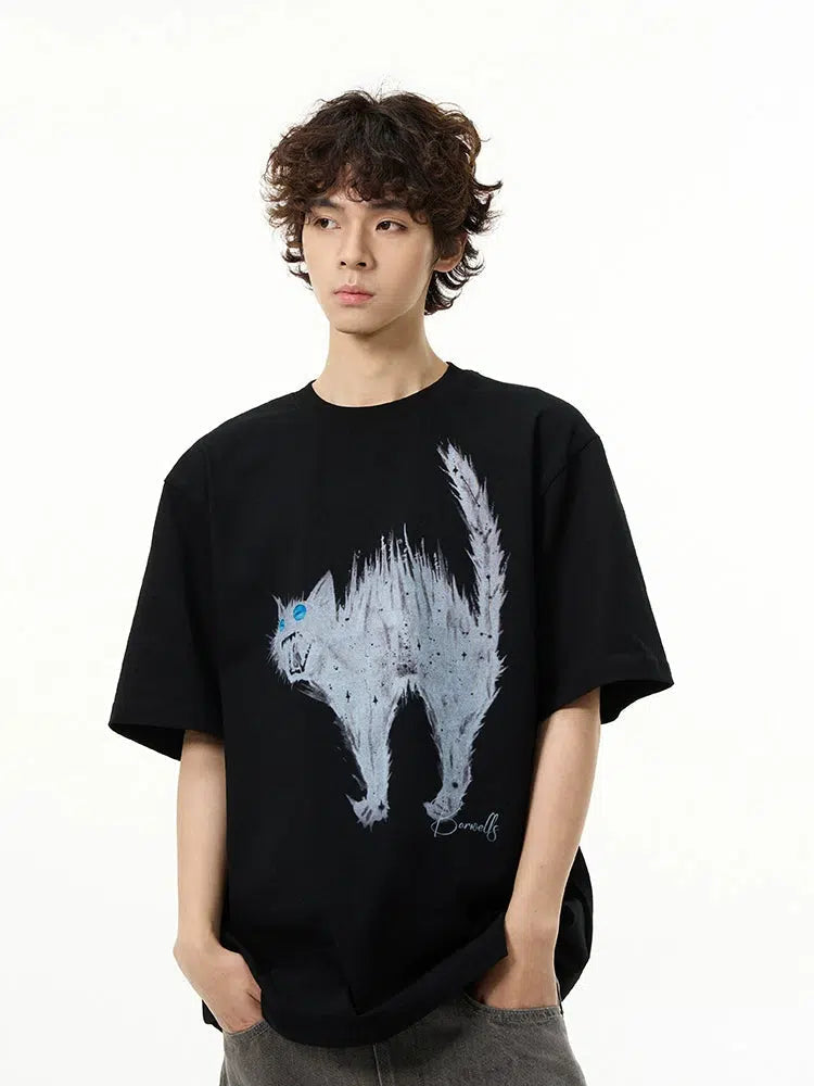 Cat Print Short-sleeved T-shirt – The Korean Fashion