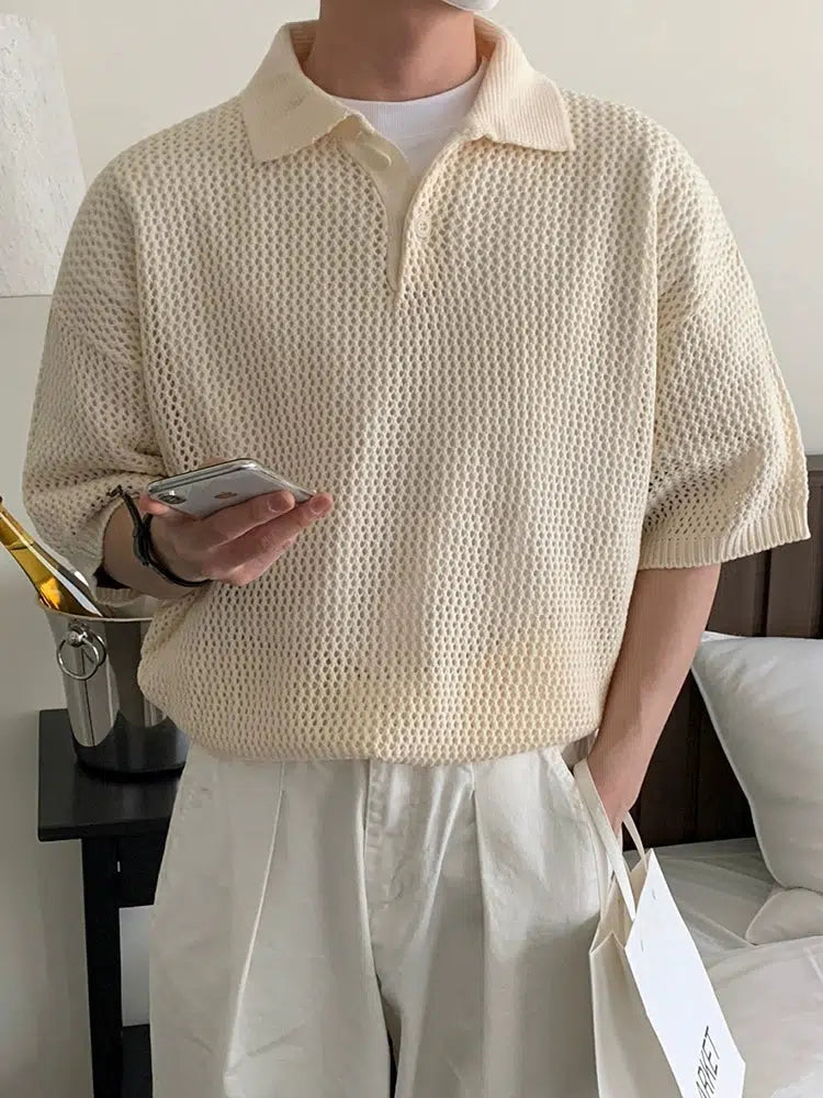 AURALEE FLAT YARN MESH KNIT POLO