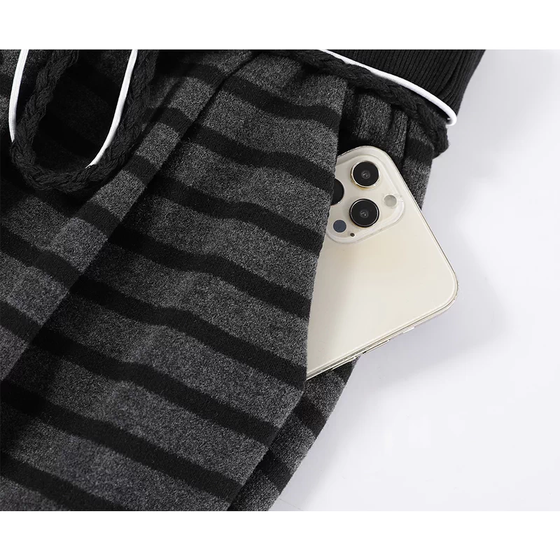 Fleece-Lined Striped Wide-Leg Pants