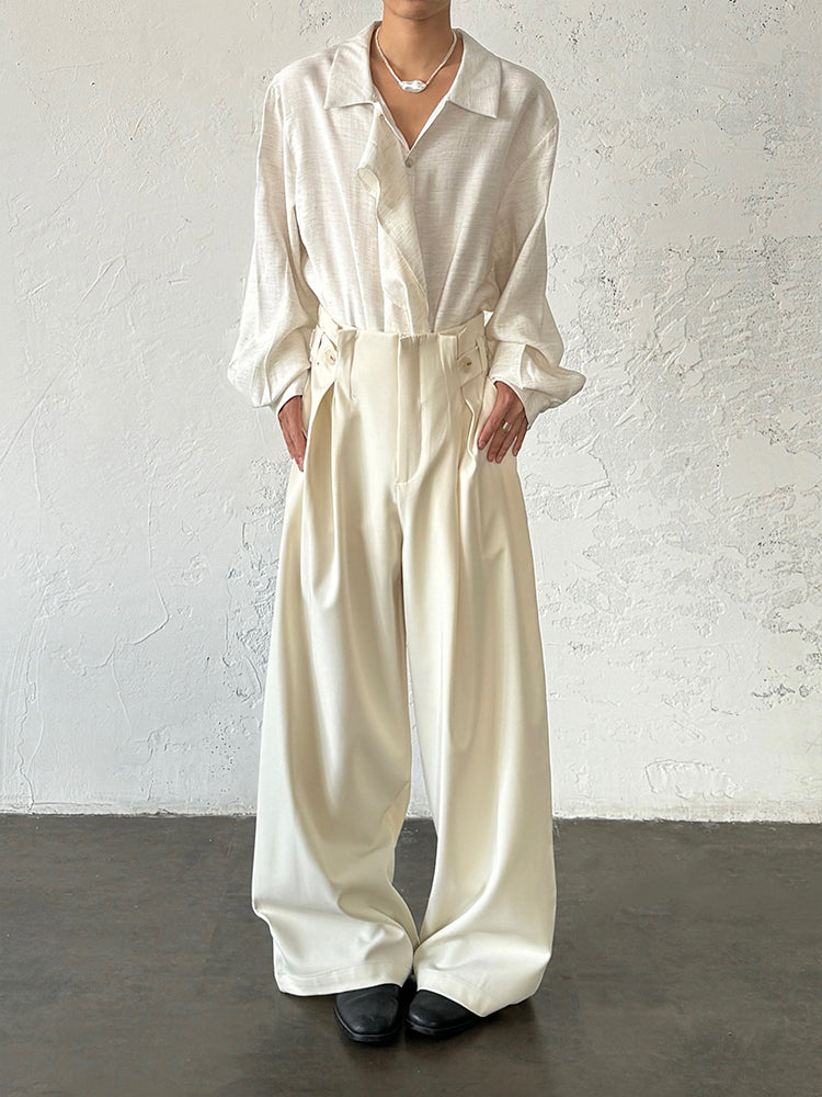 Ribbon Wide-leg Pleated Trousers