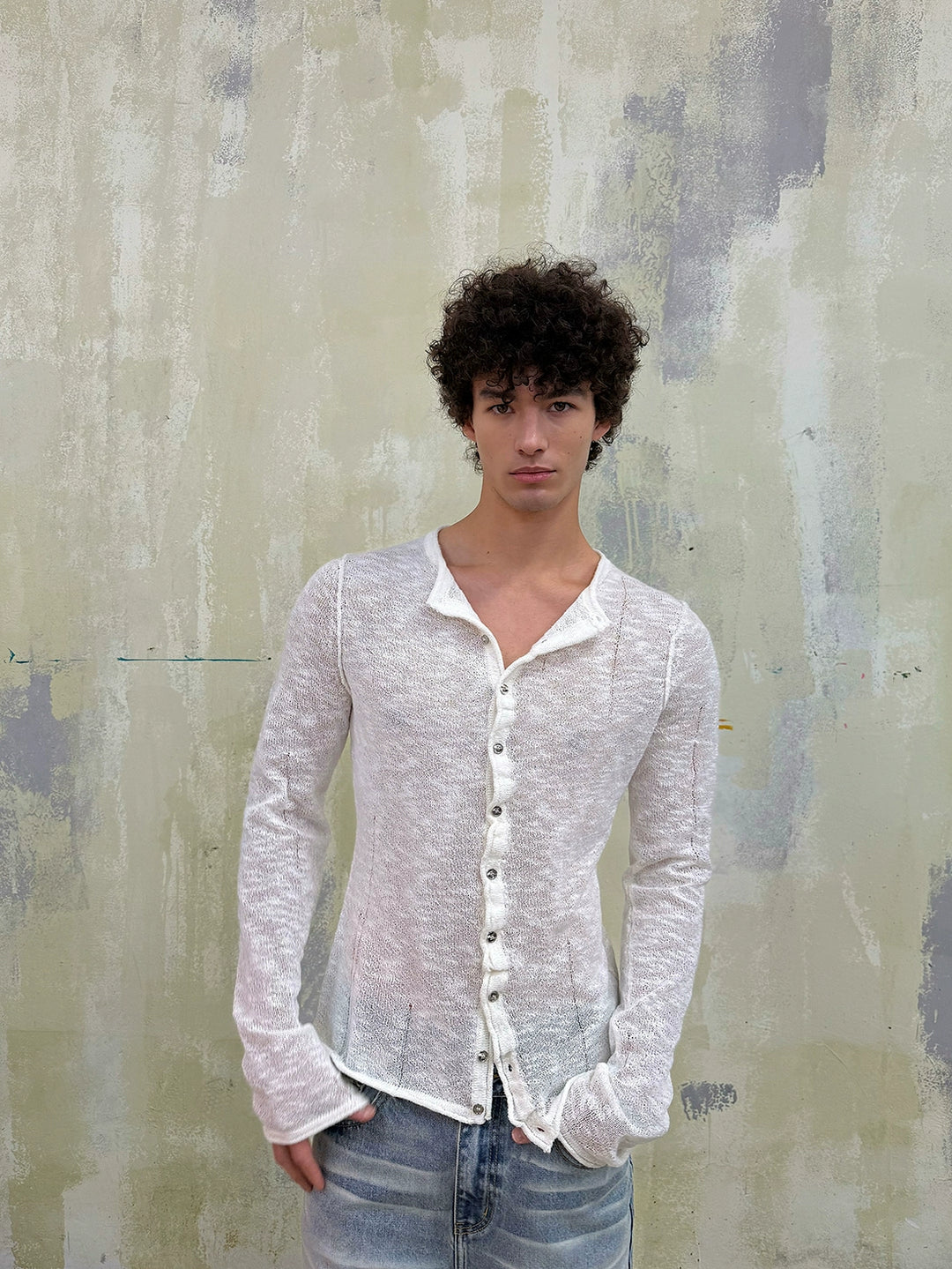 Textured Knit Slim Fit Cardigan Shirt