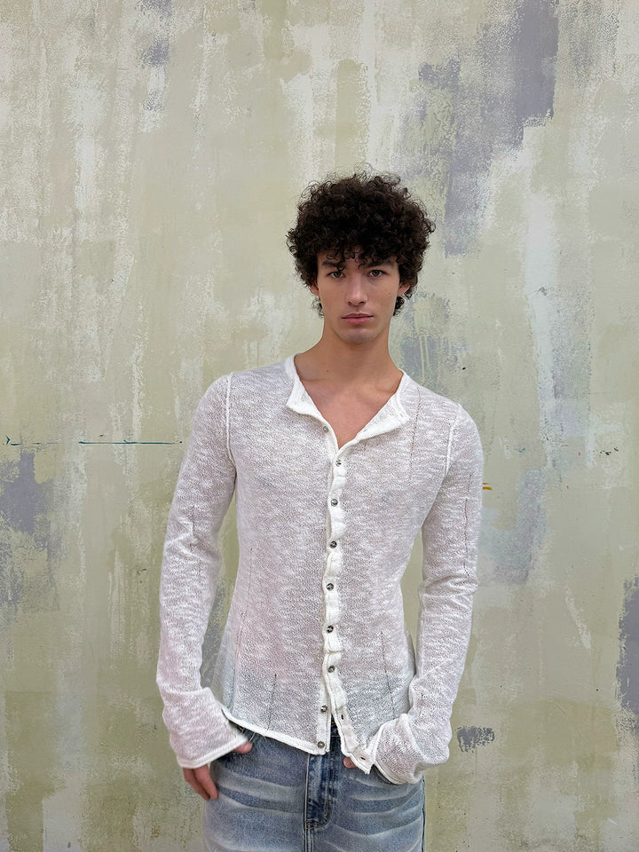 Textured Knit Slim Fit Cardigan Shirt