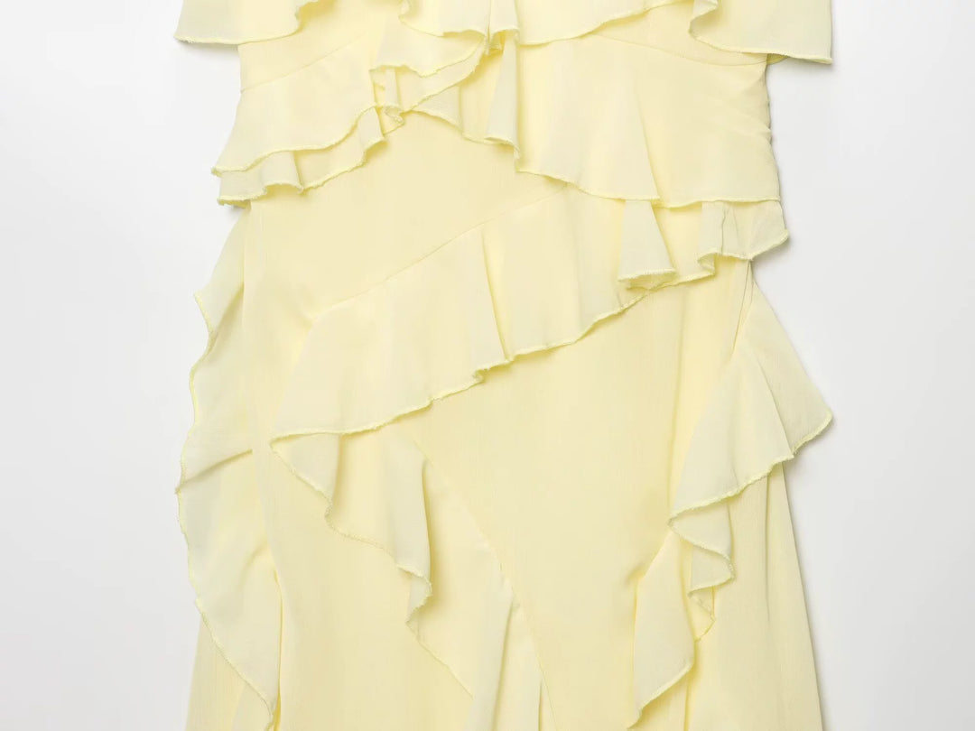 레이어드 러플 스파게티 스트랩 썬드레스