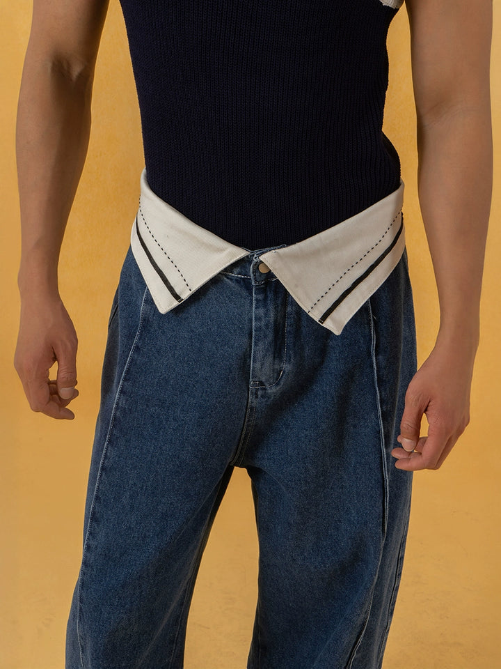 Fold Waist Wide Leg Straight Pants