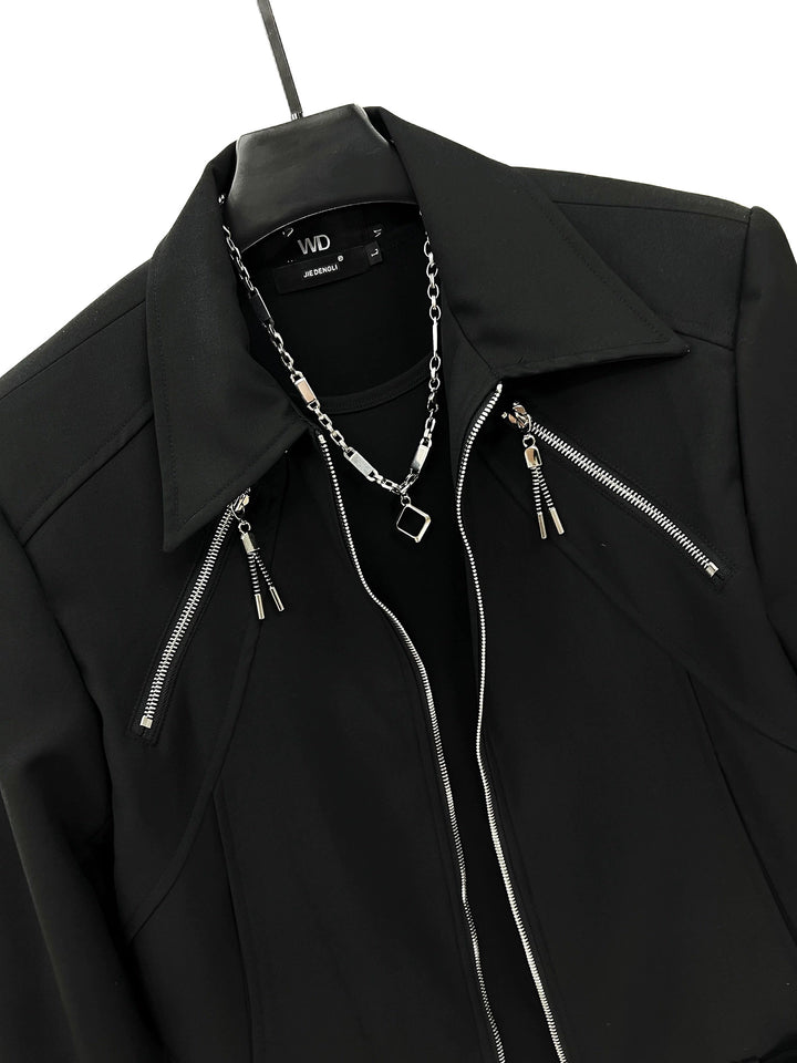 Padded Shoulders Zipper Jacket