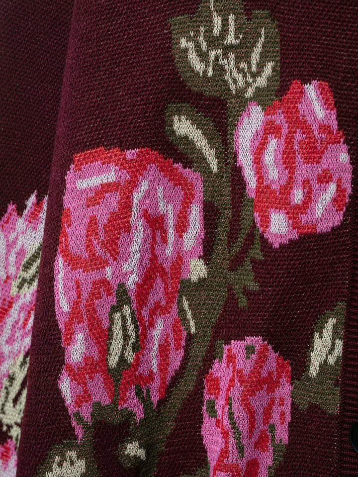 קרדיגן עם כפתורים מצמר ג'קארד פרחוני