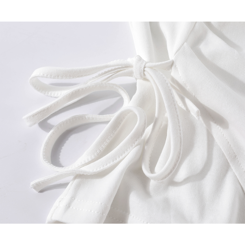 Oblique Collar Pleated Tie Waist Top