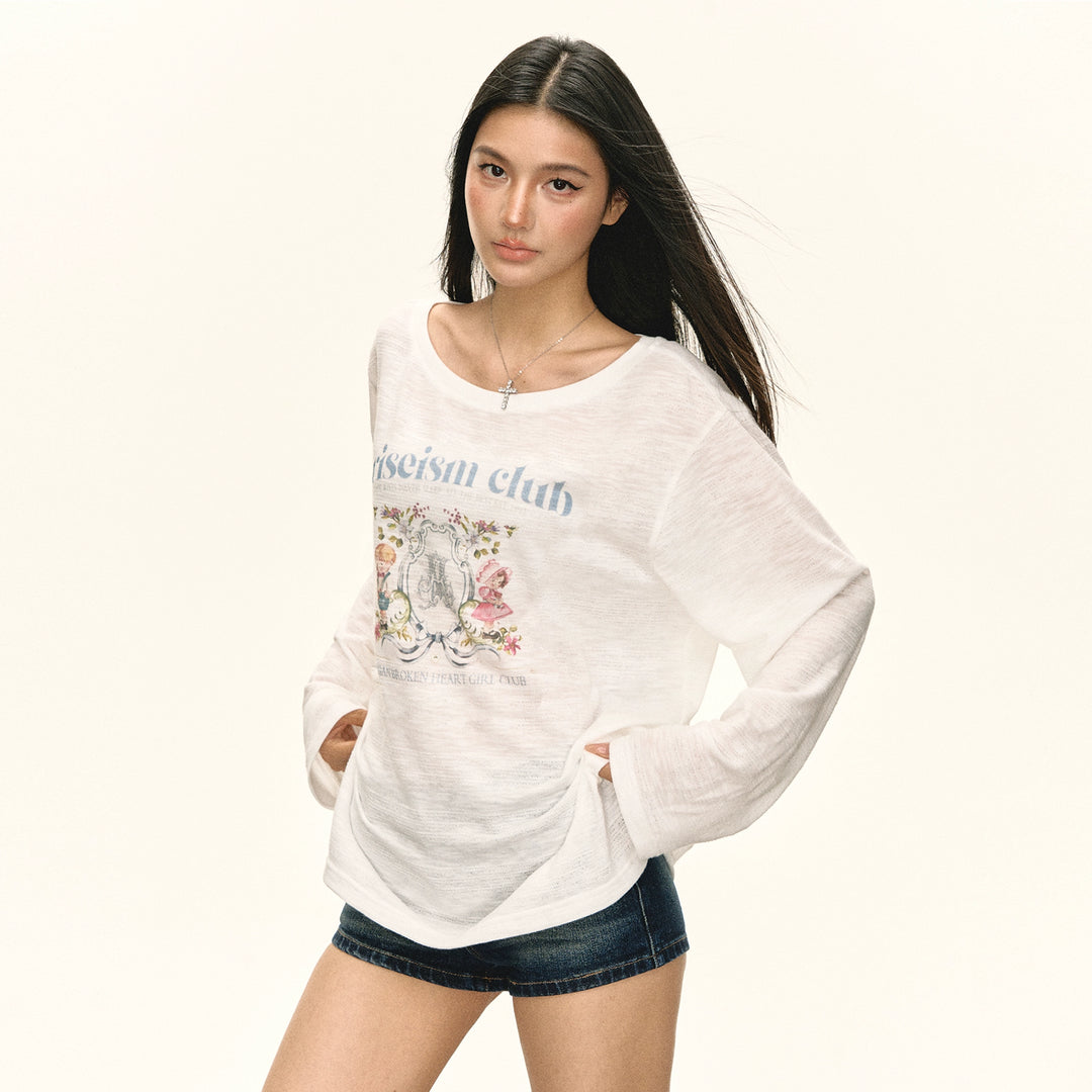 Retro Garden Print Long Sleeve Top