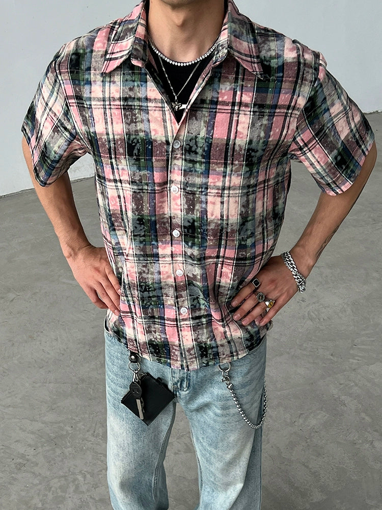 Camicia casual a maniche corte con bottoni a quadri