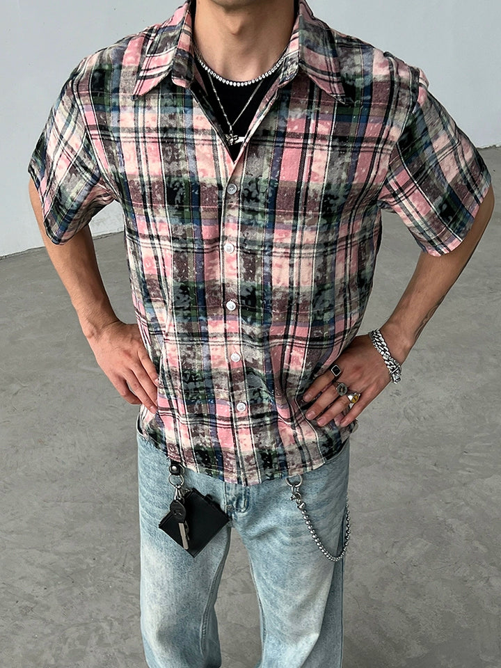 Camicia casual a maniche corte con bottoni a quadri