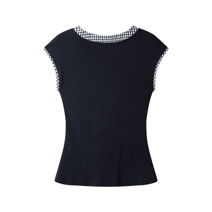 Korean Style Plaid Tie V-Neck Top