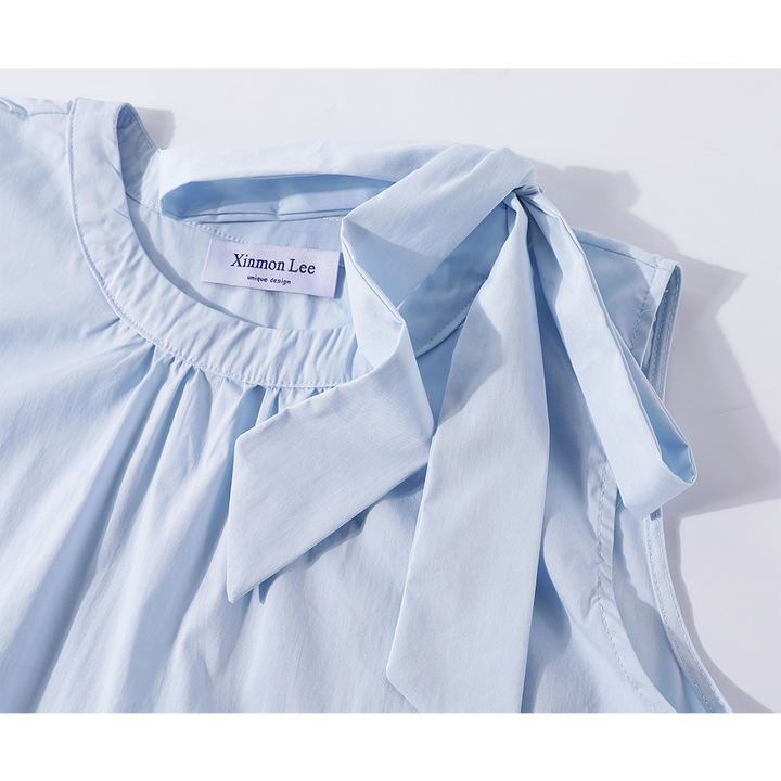 Sleeveless Bow Ruffle Hem Casual Top