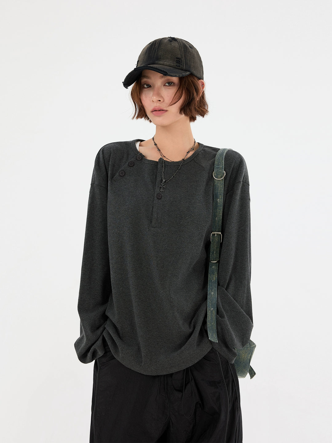 Multi-Button Henley Long Sleeve Top