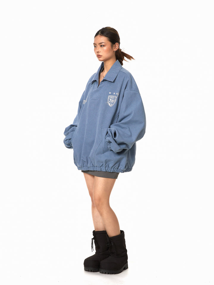 Retro Distressed Denim V-Neck Pullover