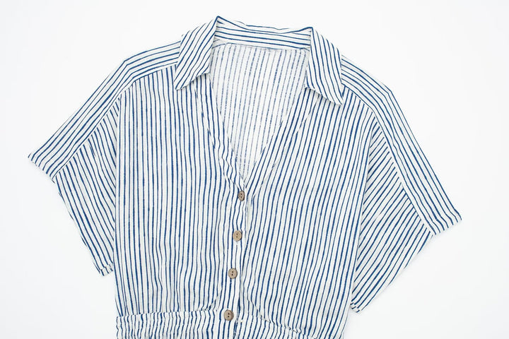 Linen Blend Striped Short Jumpsuit