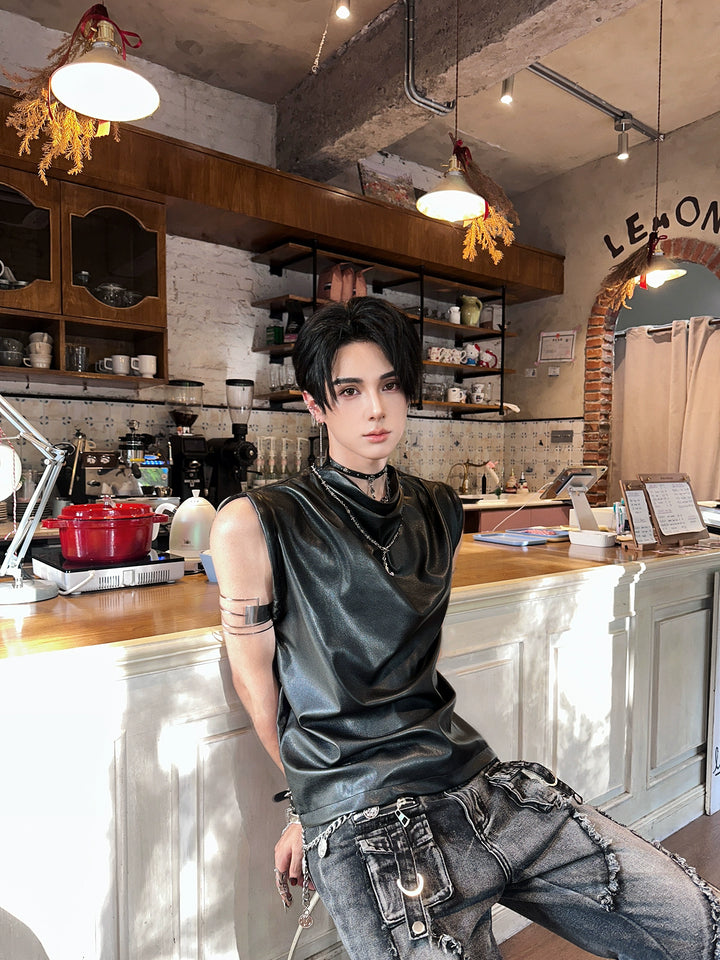 Sleeveless Leather Vest Streetwear Top