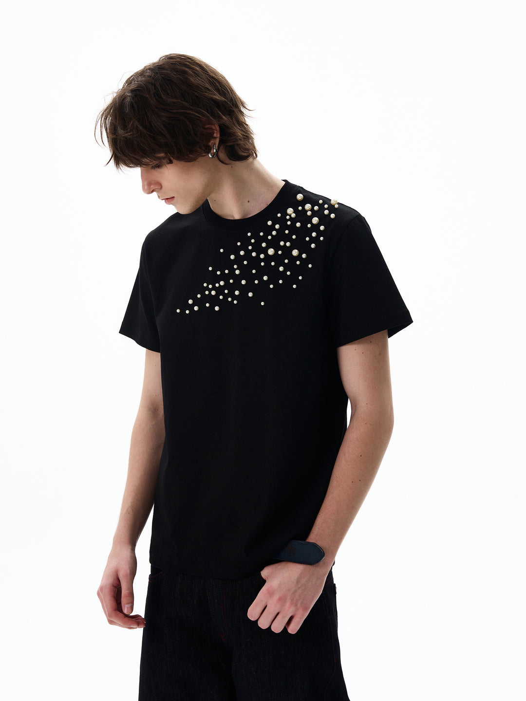T-shirt dritta retro con perle