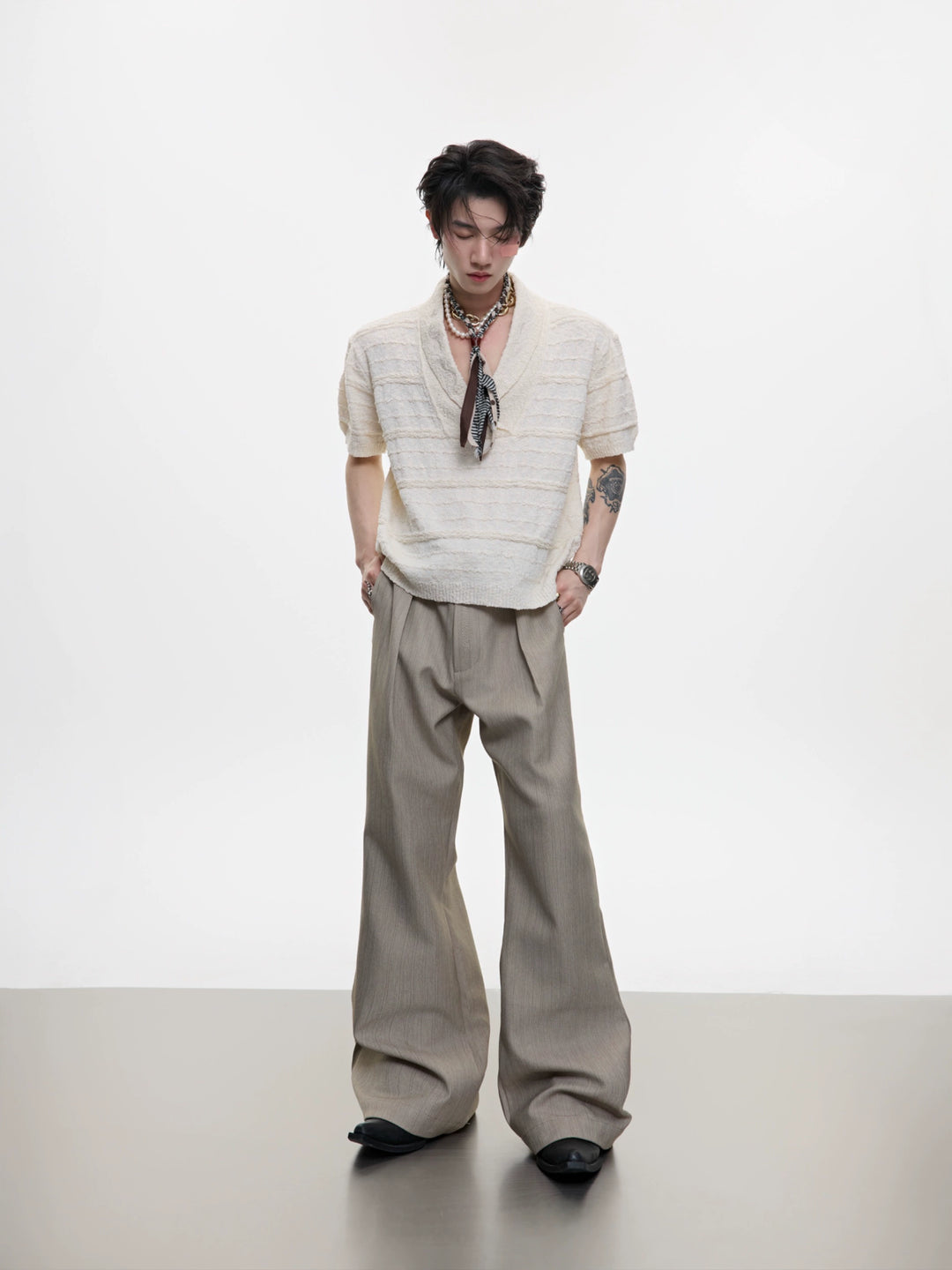 Casual Embroidered Wide-Leg Flared Pants