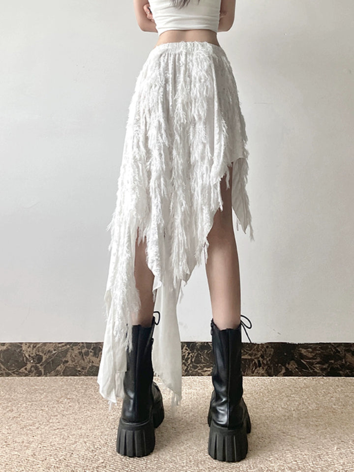 Irregular Tassel Skirt with Elastic Waist