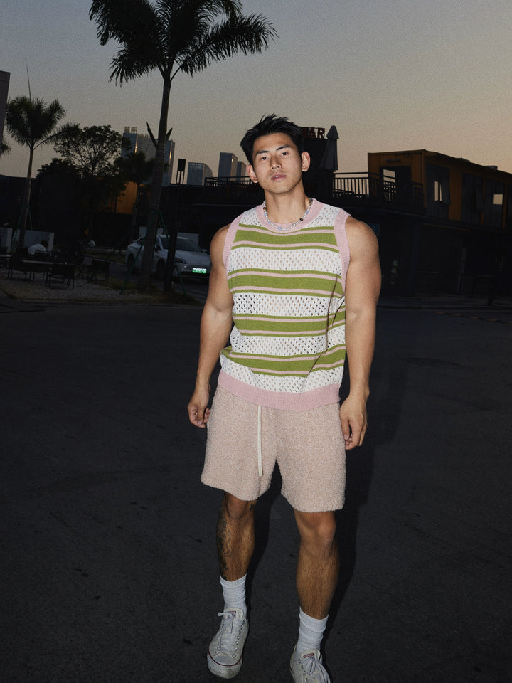 Knit Striped Vacation Style Sleeveless Vest
