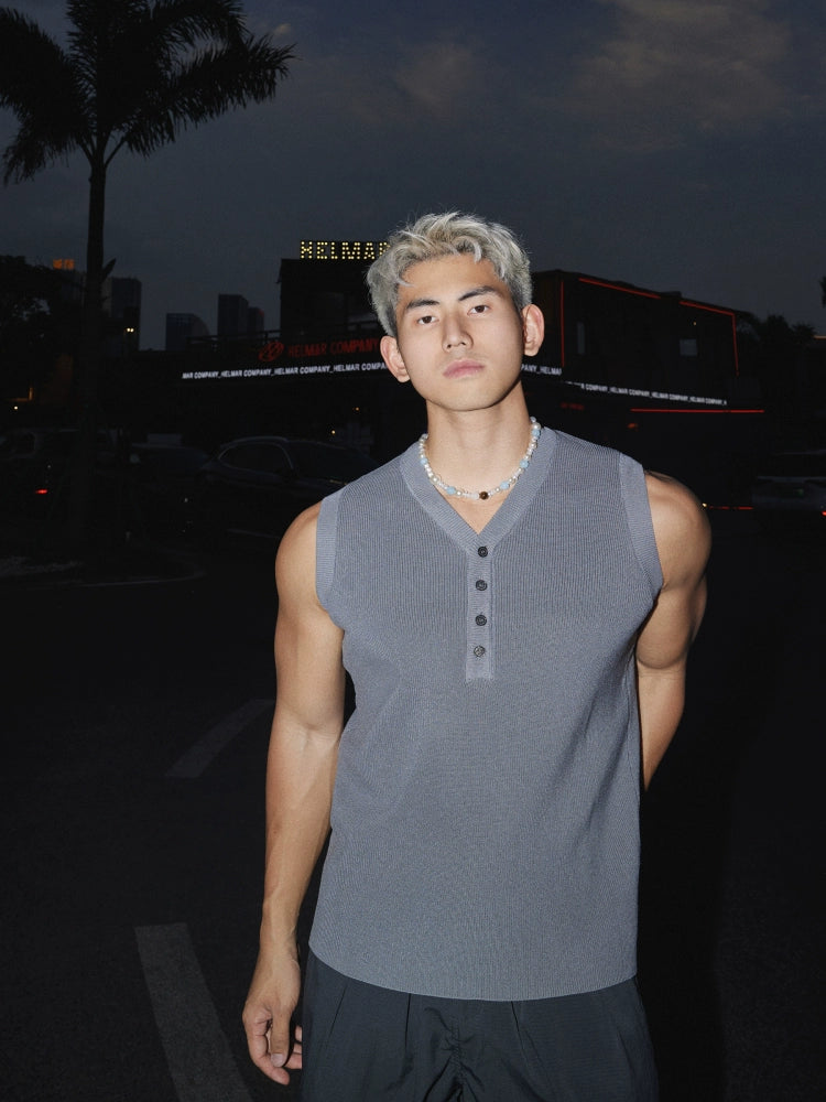 Retro Knitted Sleeveless Button Vest Top