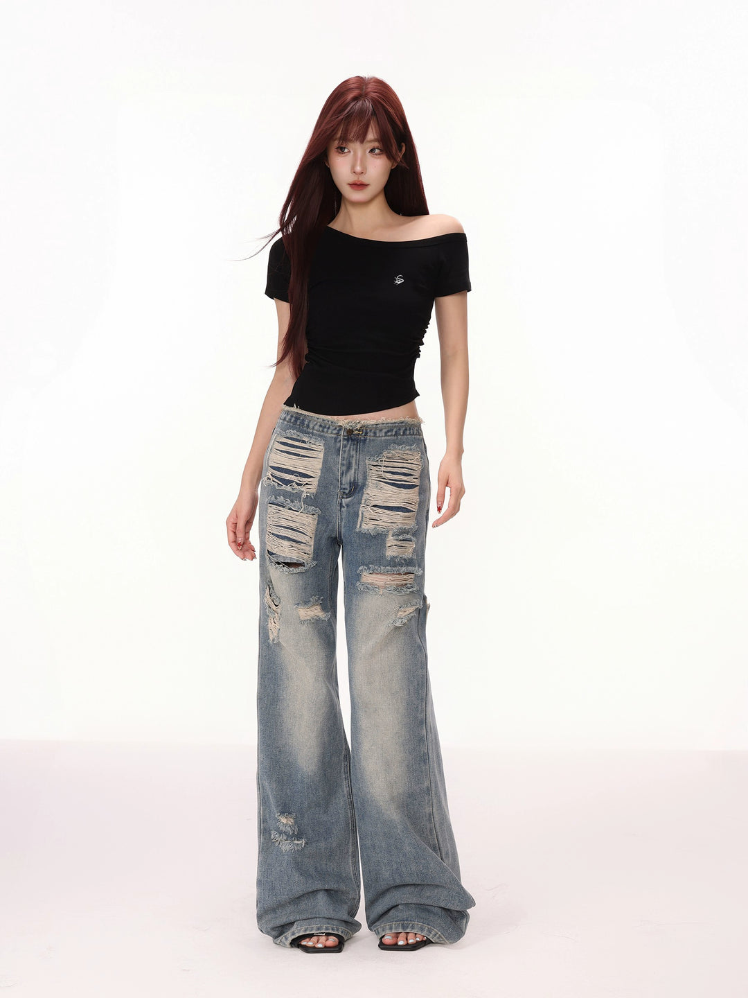 Irregular Off-Shoulder Slim Fit Turtleneck