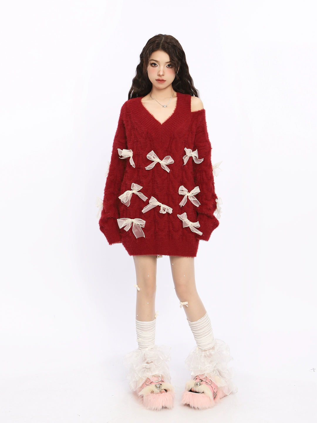 Bow Off-Shoulder Knit Sweater
