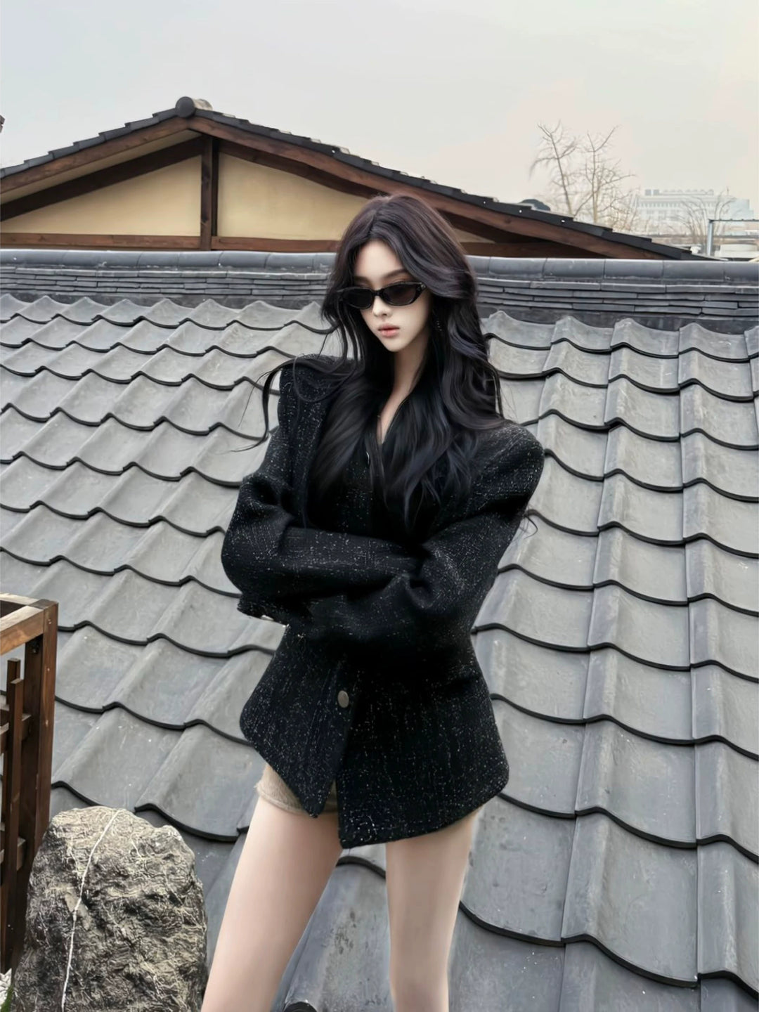 Textured Shoulder Pad Short Jacket