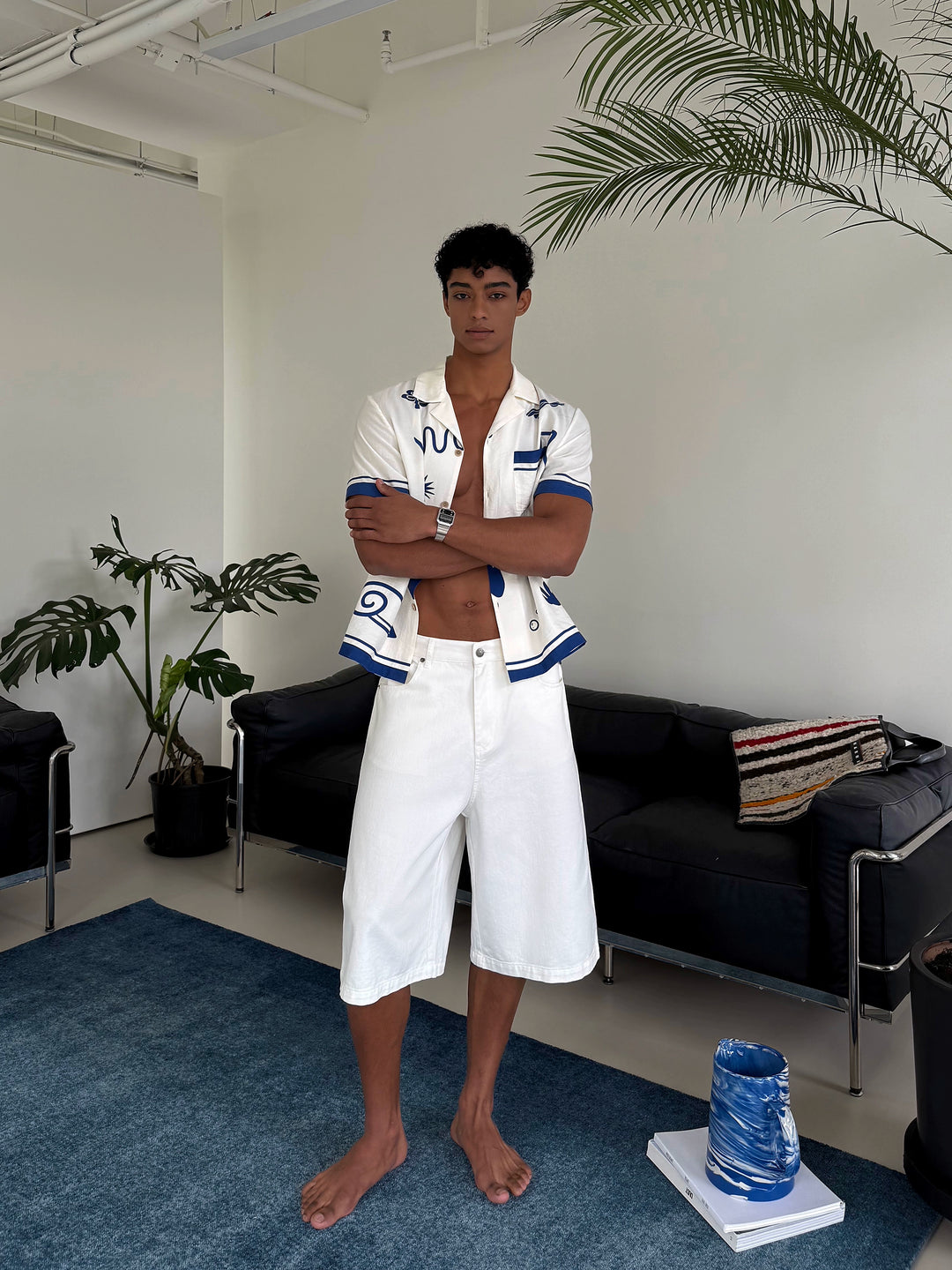 Cotton Washed Twill Loose Denim Shorts