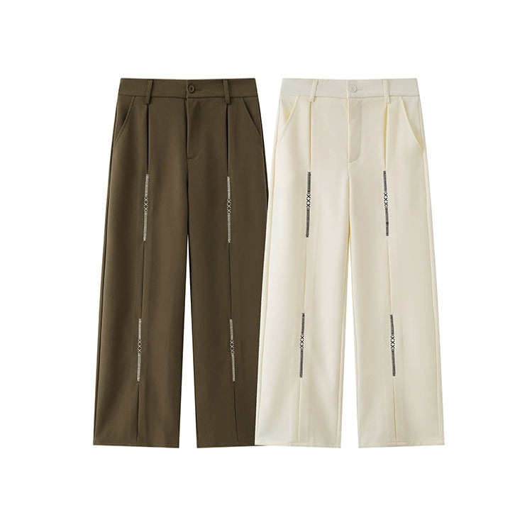 Hand-Stitched Wide-Leg Casual Pants