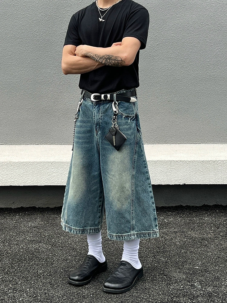 Slidte bredbenede cropped denim bukser