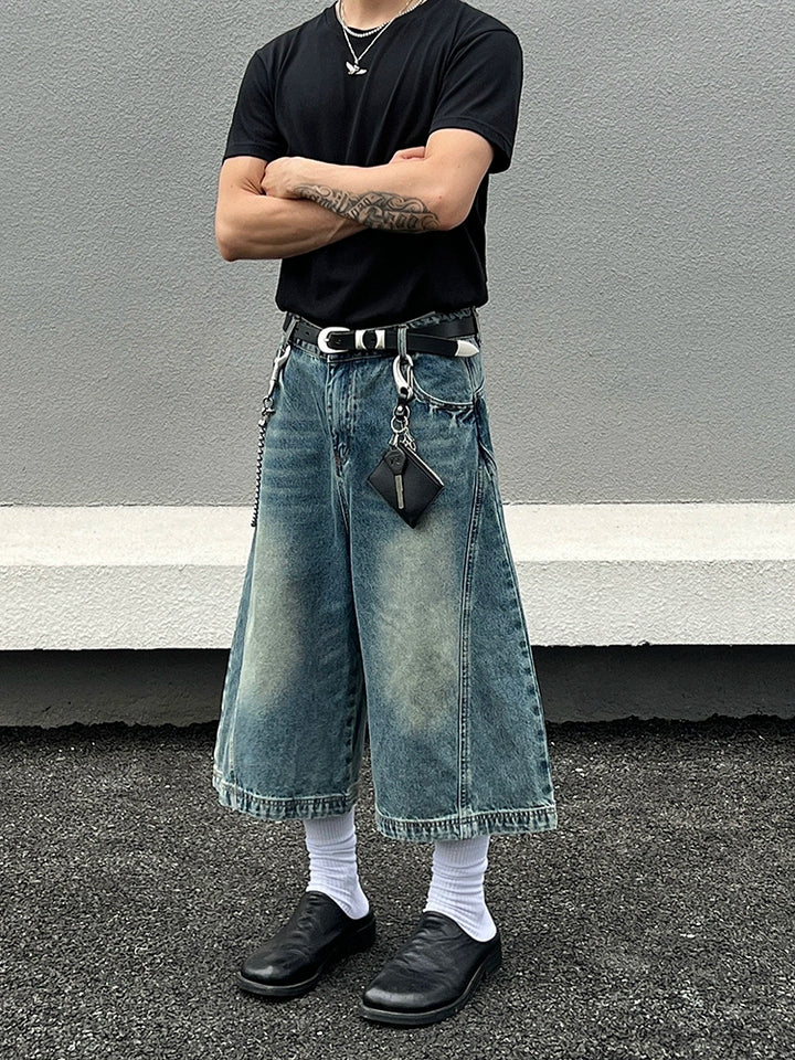Slidte bredbenede cropped denim bukser