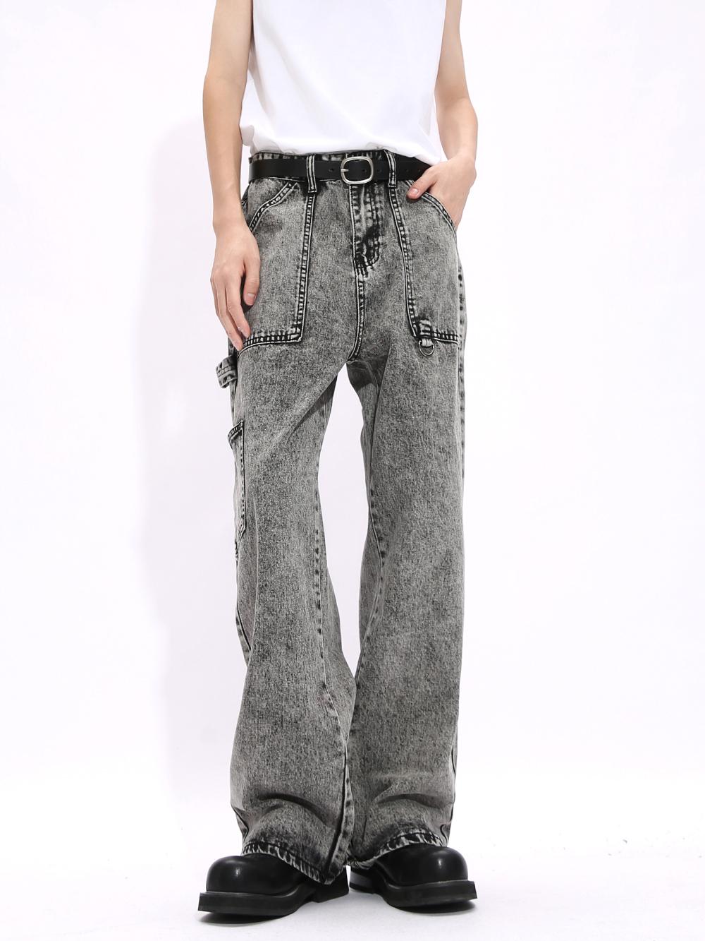 Gray Straight Leg Denim Cargo Pants