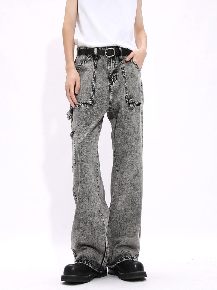 Gray Straight Leg Denim Cargo Pants