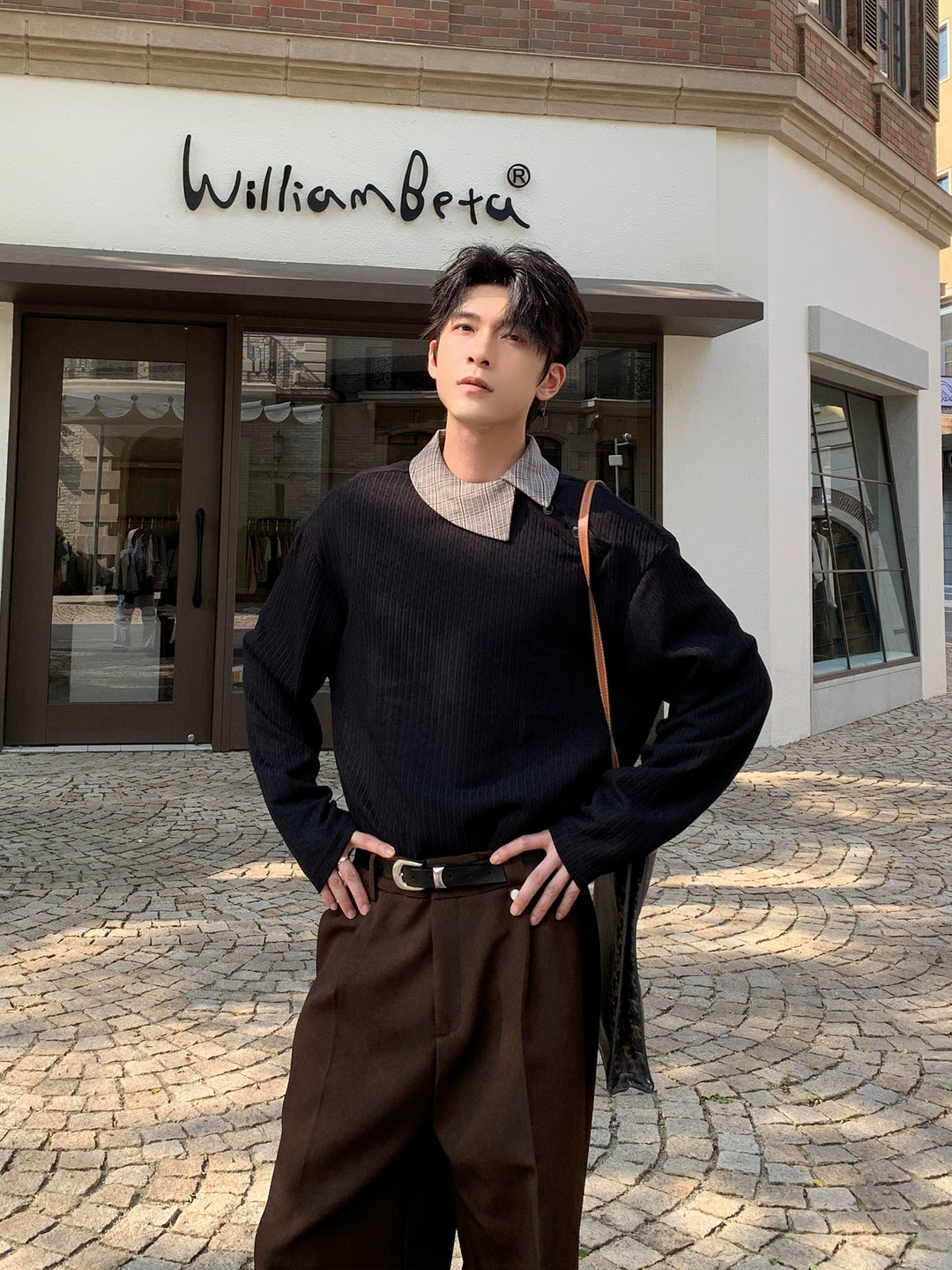 Oblique Placket Long Sleeve Pullover