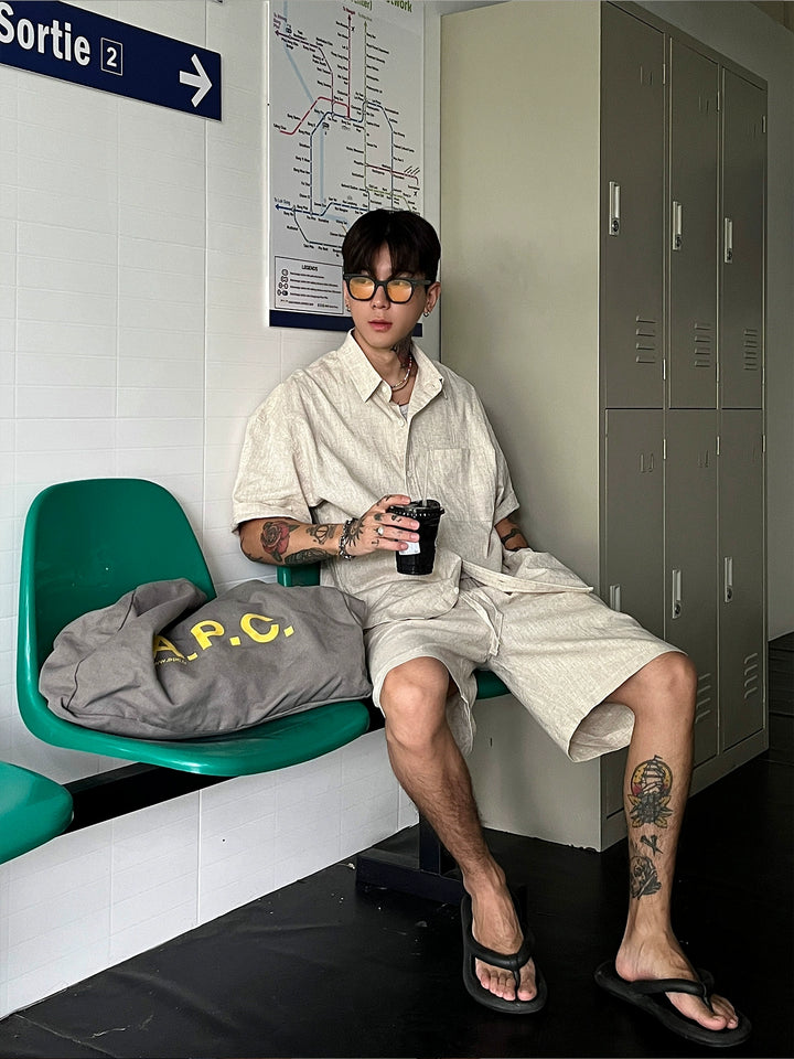 Blended Short Sleeve Shirt and Shorts