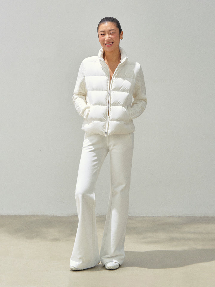Knit Sleeves Zip-Up Down Jacket