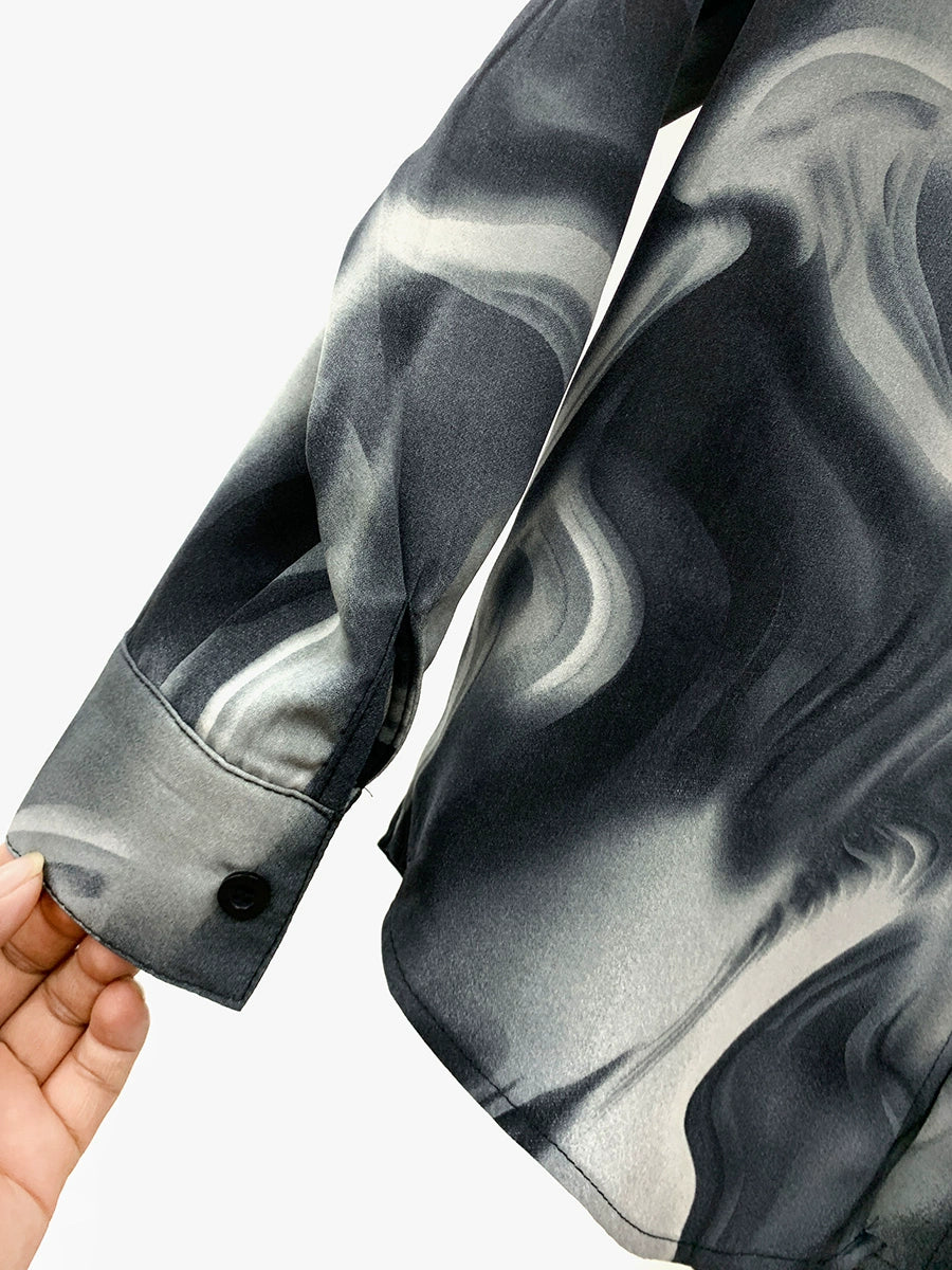 Retro Ink Print Long Sleeve Shirt
