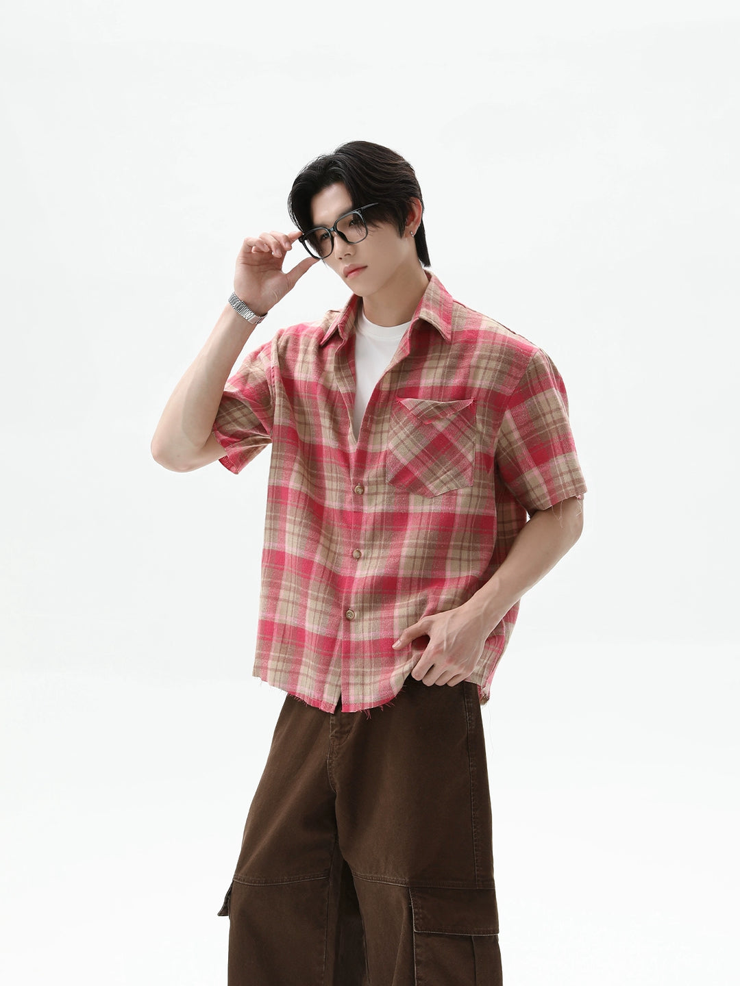Loose Fit Plaid Short Sleeve Shirt