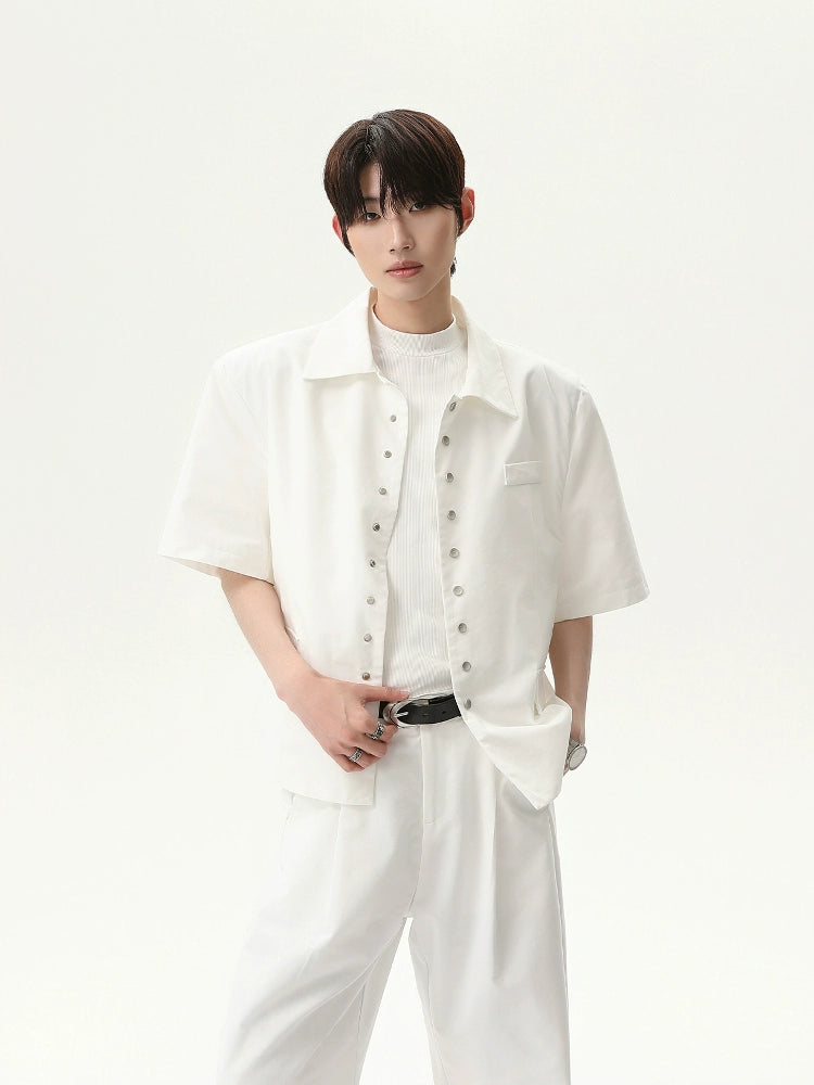 Short Sleeve Shoulder Pad Jacket Suit Pants