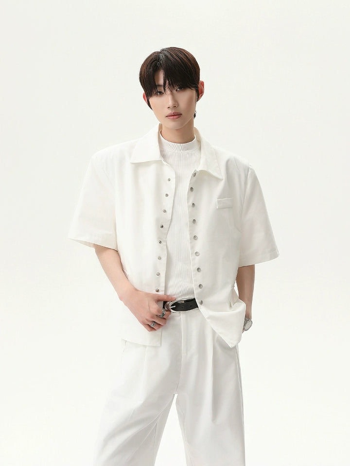 Short Sleeve Shoulder Pad Jacket Suit Pants