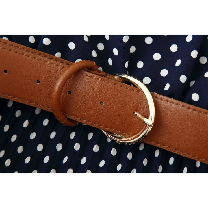 فستان ميدي بحمالات على شكل طوق مزخرف بنقاط البولكا ومربوط بحزام