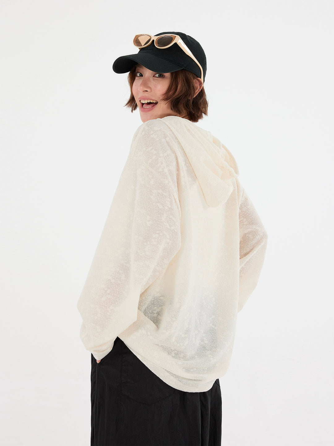 Graffiti Print Hooded Sheer Turtleneck