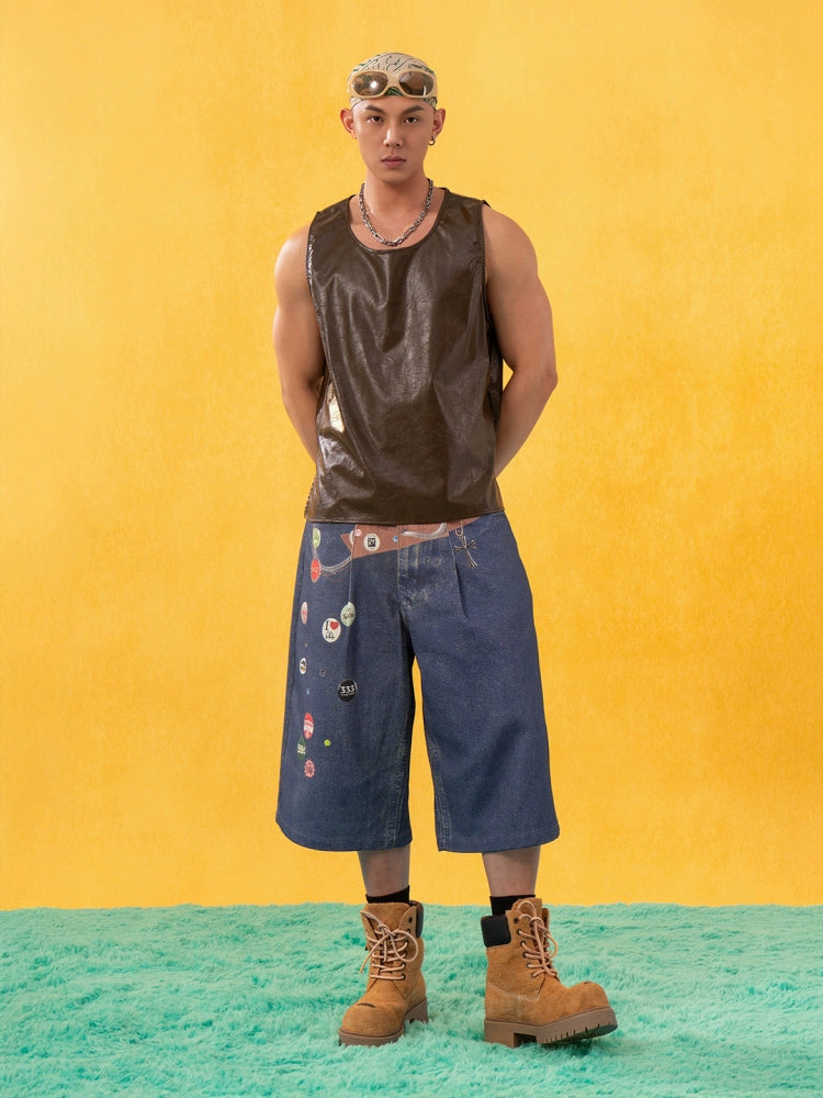 Imitation Leather Retro Loose Casual Vest