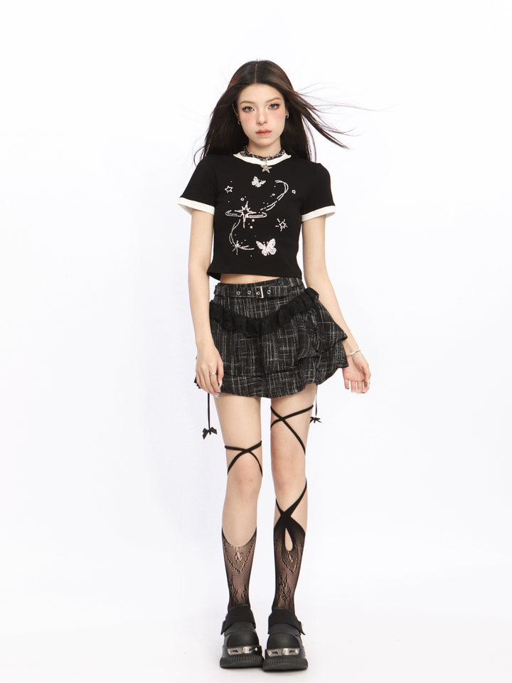 Plaid Ruffle Pleated Mini Skirt